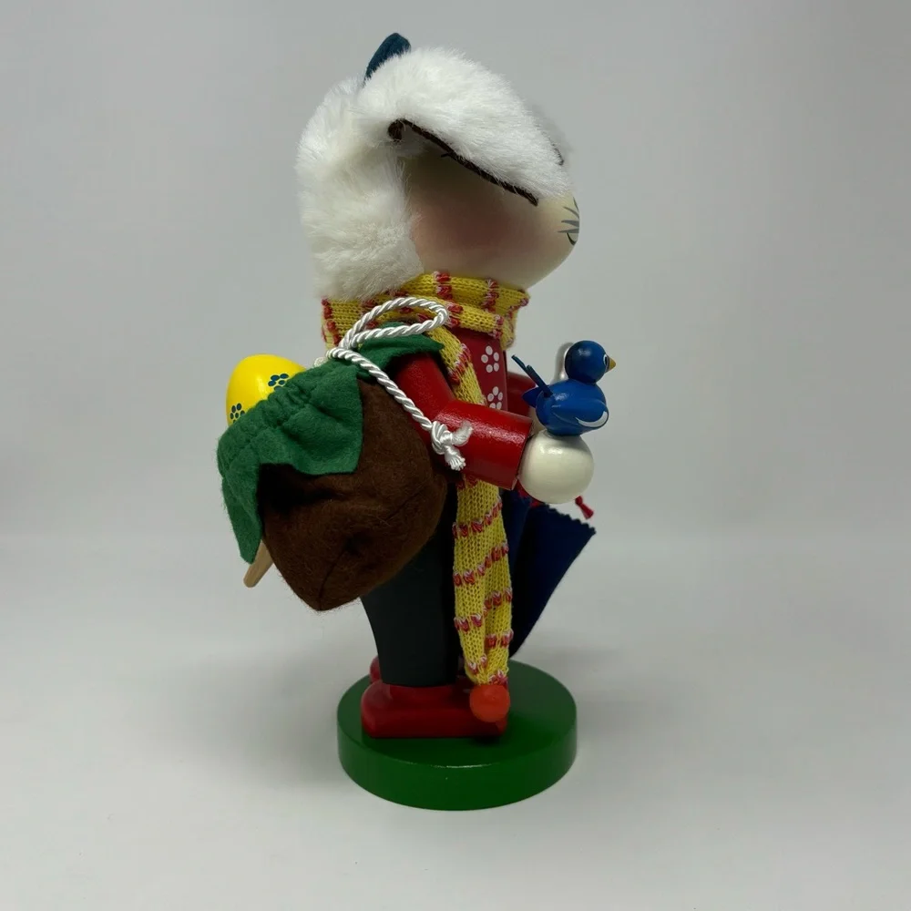 Steinbach German Wooden Nutcracker CHUBBY HAPPY RABBIT Easter Blue Umbrella
